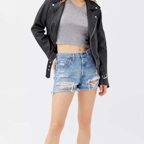 Levi’s Big E 501 Hi Rise Distressed, Destroyed Button-Fly Cut-Off Jean Shorts - Picture 10 of 15